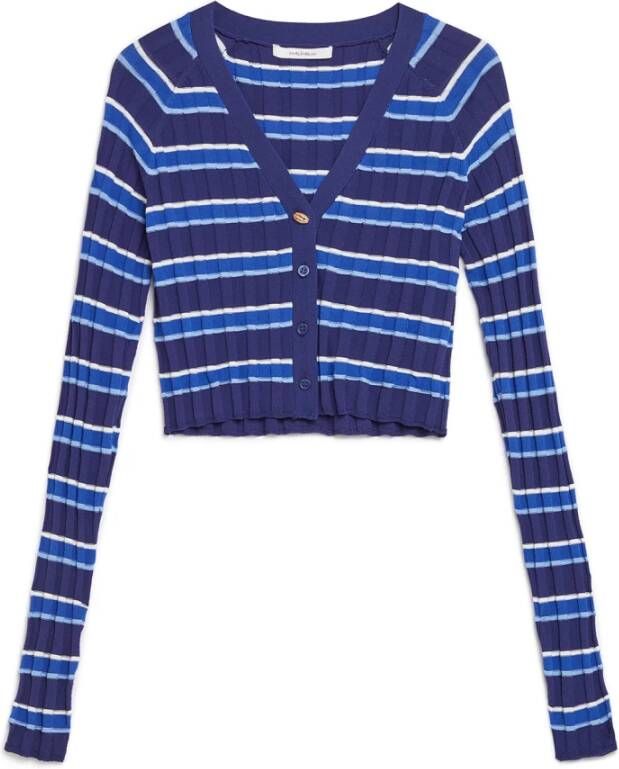 Maliparmi Gestreepte V-hals Vest Blue Dames
