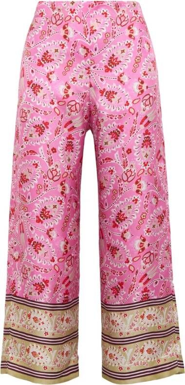 Maliparmi Gedrukte Zijden Twill Rechte Broek Pink Dames