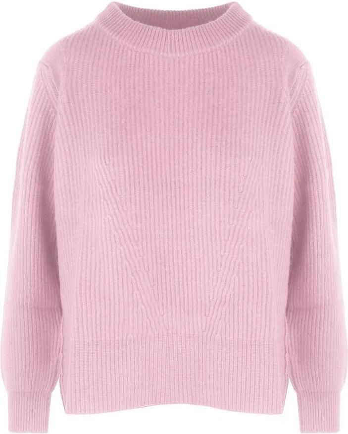Malo Kasjmier Crew-Neck Sweater met Geribbeld Borduurwerk Pink Dames