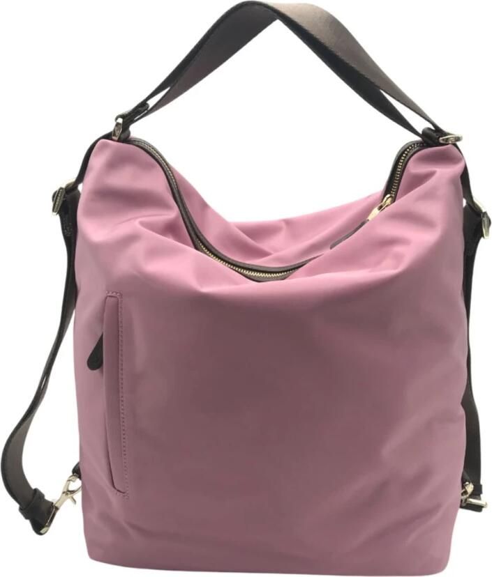 Mandarina Duck Omkeerbare Nylon Schoudertas met Eco-leer Details Pink Dames