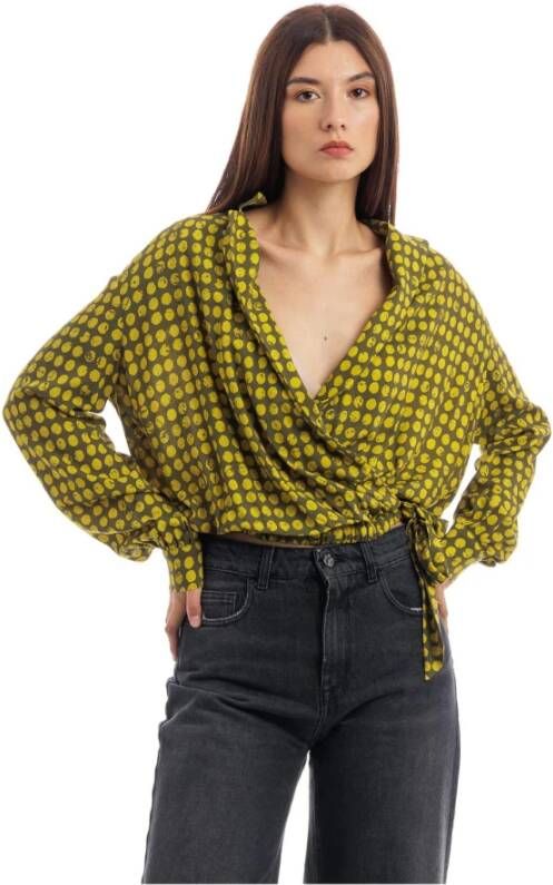 Manila Grace Lange Mouw Blouse Green Dames