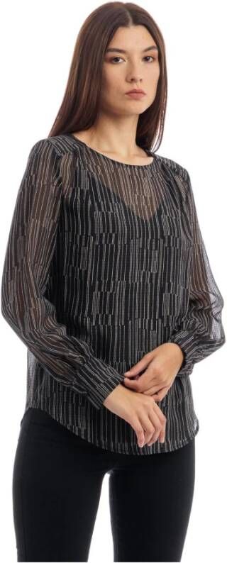 Manila Grace Lange Mouw Blouse Black Dames