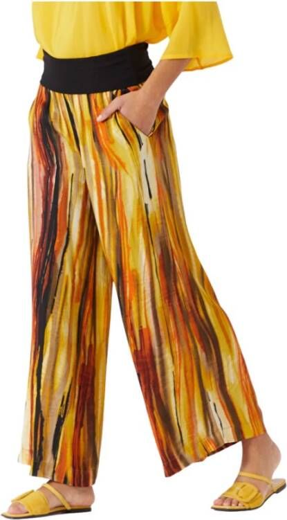 Manila Grace Brede broek met vlamprintkunst. P111Vs Yellow Dames