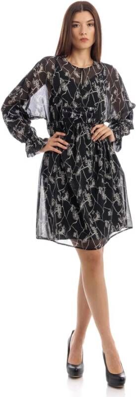 Manila Grace Zwarte jurk met bloemenborduursel Black Dames