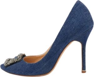 Manolo Blahnik Pre-owned Denim heels Blauw Dames
