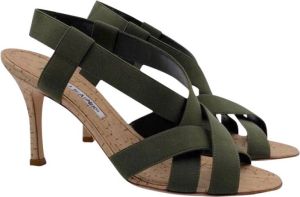 Manolo Blahnik Pre-owned Manolo blahnik sandalen met groene elasche banden en kurkzool Groen Dames