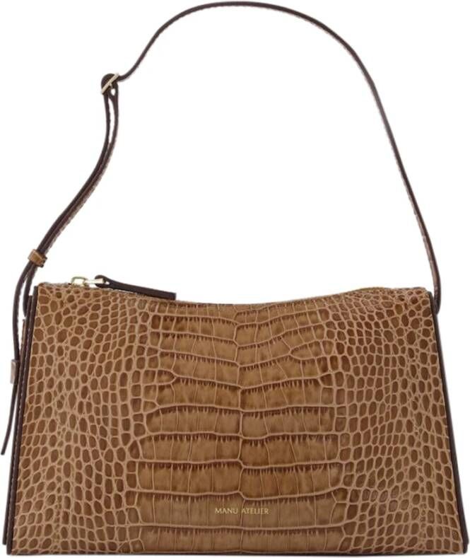 Manu Atelier Prism Bag in Brown Croc-Embossed Leather Bruin Dames