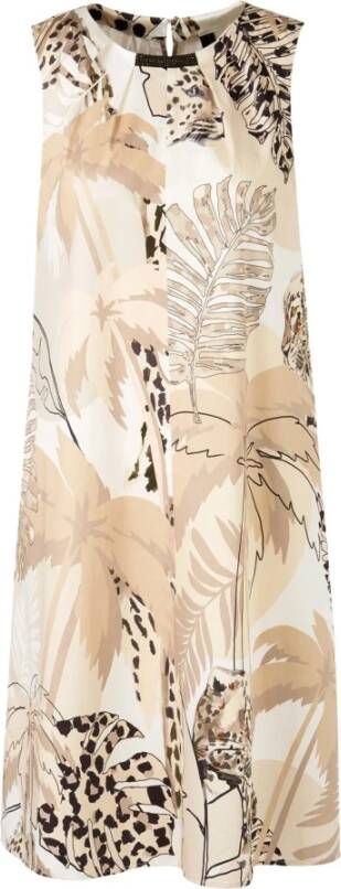 Marc Cain Mouwloze Sheath Jurk met Tropische Flora Beige Dames