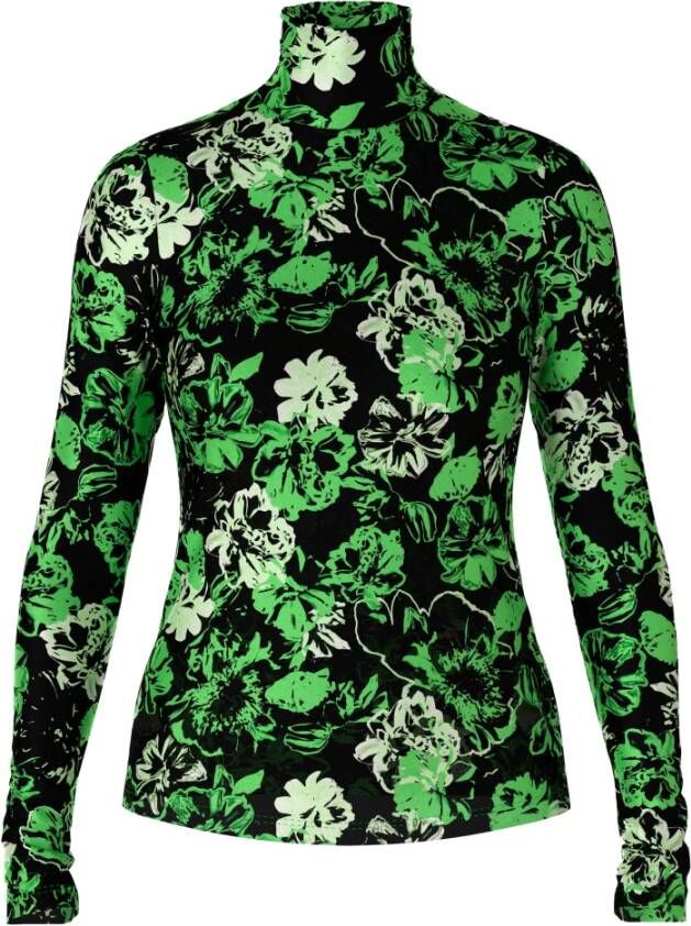 Marc Cain Turtleneck Shirt met Bloemendesign Green Dames