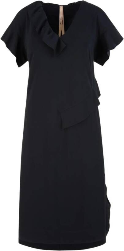 Marc Cain Feminine Jurk met Asymmetrische Volants Blue Dames