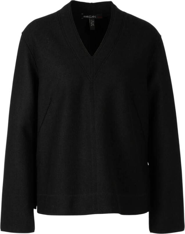 Marc Cain Relaxed Fit V-hals trui met oversized mouwen Zwart Dames