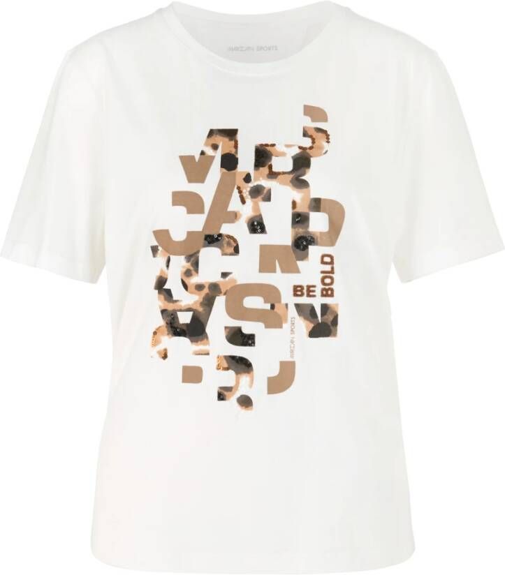 Marc Cain Luipaardprint Ribgebreid T-shirt White Dames