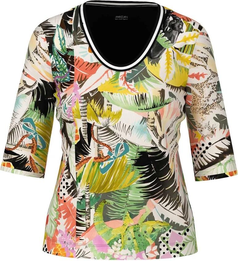 Marc Cain Geribbeld T-shirt met Flora-Fauna Patroon Multicolor Dames