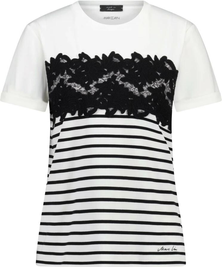 Marc Cain Gestreept kanten T-shirt Comfortabele katoen White Dames