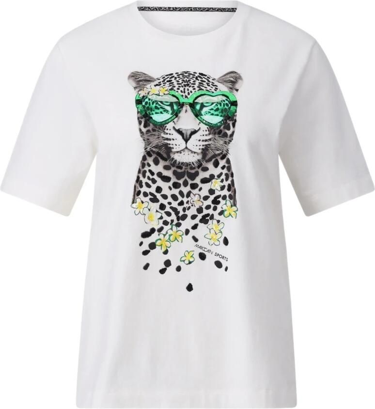 Marc Cain Luipaardprint Katoenen T-Shirt White Dames