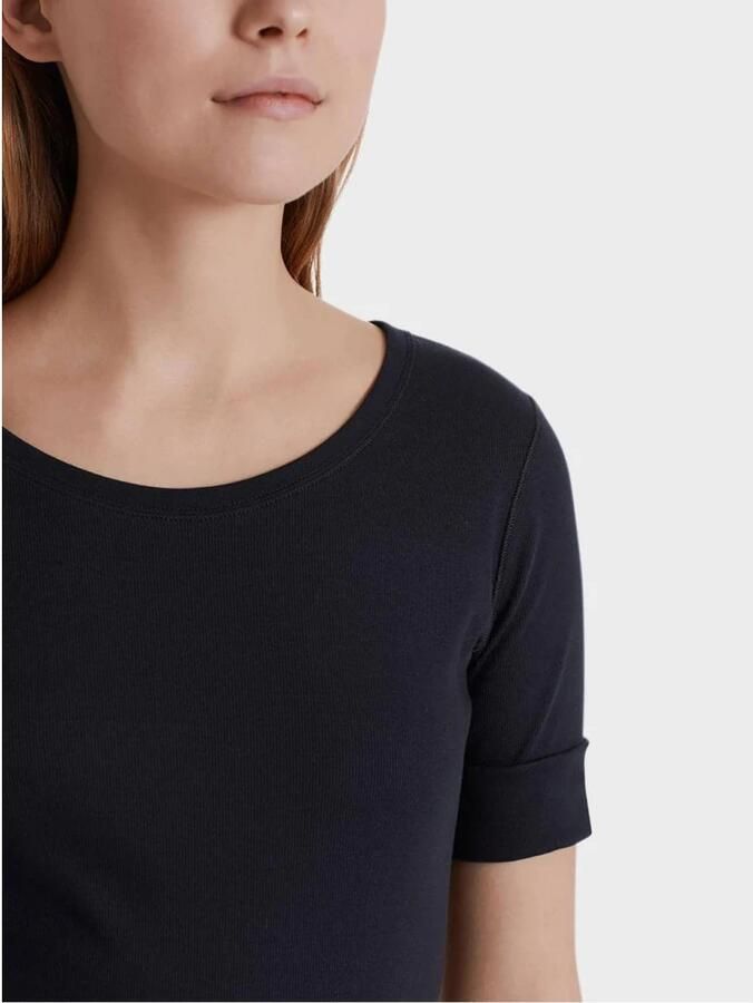 Marc Cain Middernachtblauw Geribbeld T-shirt met Getinte Overlock-naden Blue Dames