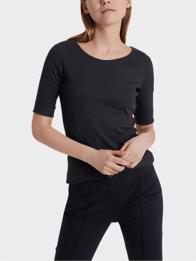 Marc Cain Middernachtblauw Geribbeld T-shirt met Getinte Overlock-naden Blue Dames - Foto 4