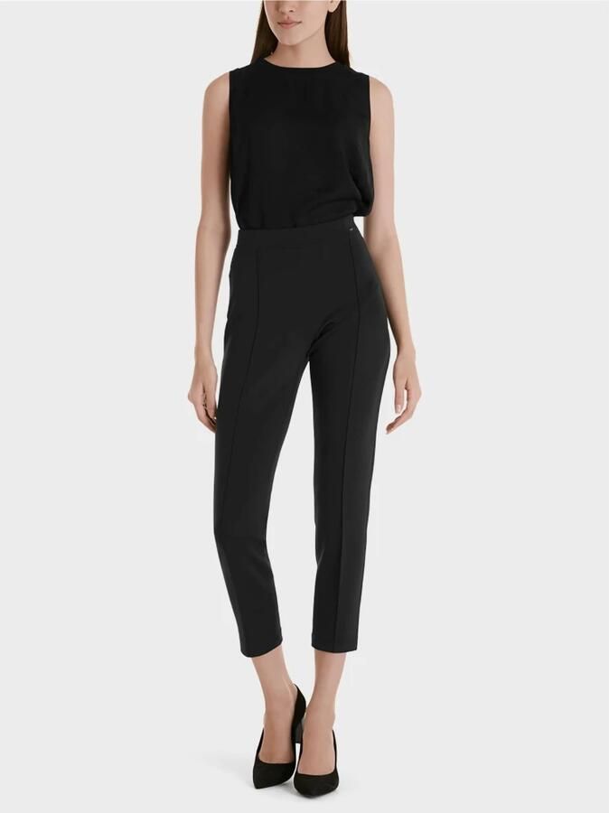 Marc Cain Zwarte broek van stretchjersey met scherpe vouwen Black Dames