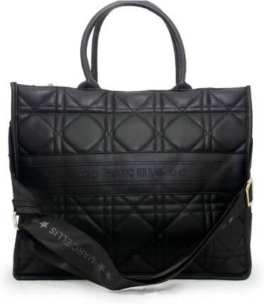 Marc Ellis Zwarte PU Handtas met Diamantpatroon en Logoband Zwart Dames