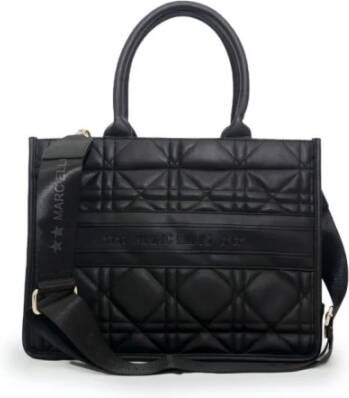 Marc Ellis Zwarte PU Handtas met Diamantpatroon en Logoband Zwart Dames