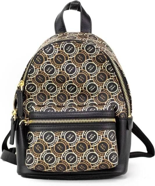 Marc Jacobs Signet Mini Zwart Logo Bedrukte Leren Rugzak Multicolor Dames