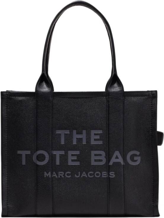 Marc Jacobs Zwarte leren tas met bedrukt logo en ritssluiting Black Dames
