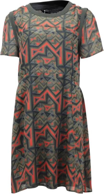 Marc Jacobs Pre-owned Marc by Marc Jacobs Geo-Maze A-Line Dress in Multicolor Silk Groen Dames