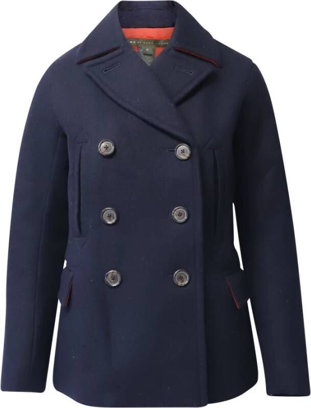 Marc Jacobs Pre-owned Marc Jacobs Double Breasted Pea Coat in Navy Blue Wool Blauw Dames