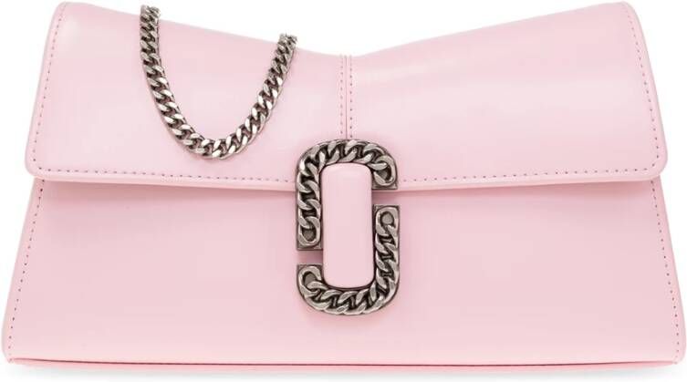 Marc Jacobs Convertible Leren Clutch Tas met Ketting Logo Plaque Pink Dames