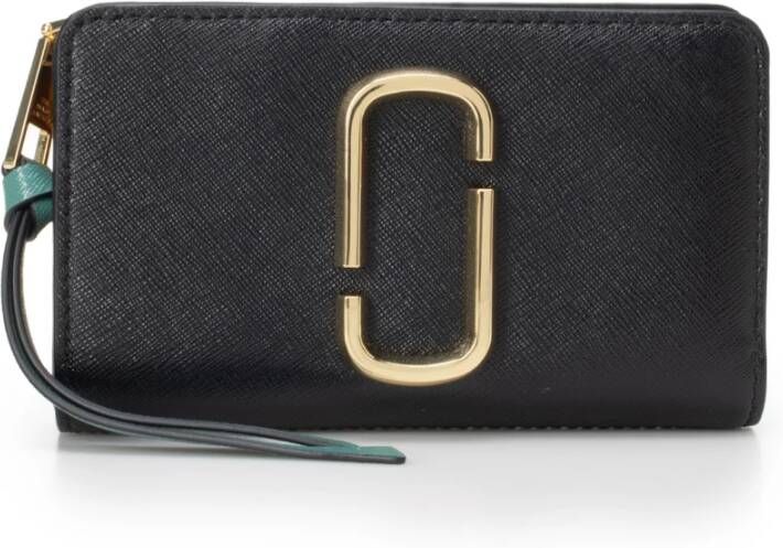 Marc Jacobs Snapshot Compact Portemonnee met Rits en Gouden Hardware Zwart Dames