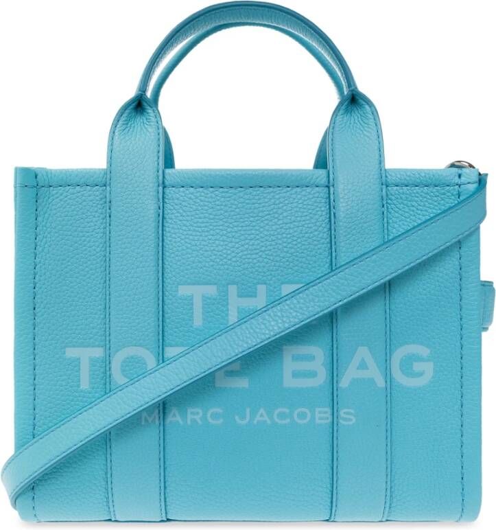 Marc Jacobs Leren Mini Tote Tas met Logo Print Blauw Dames