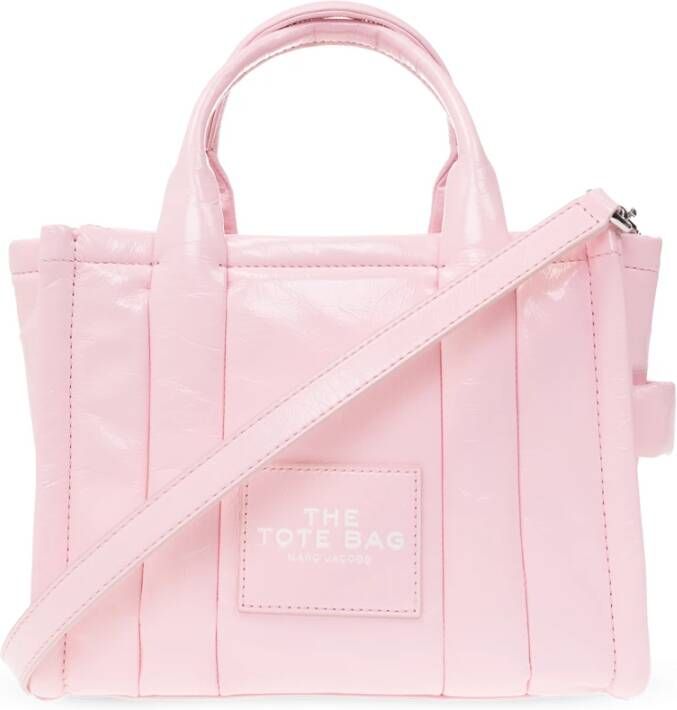 Marc Jacobs Glanzende Crinkle Mini Tote Tas met Logo Patch Pink Dames