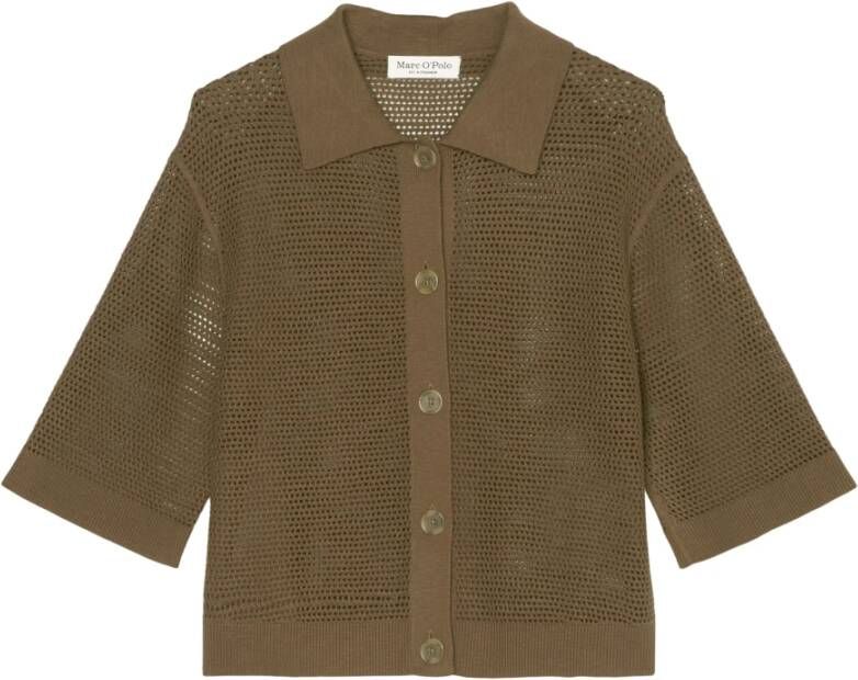 Marc O'Polo Gebreide blouse van een mix van katoen en linnen met platte kraag