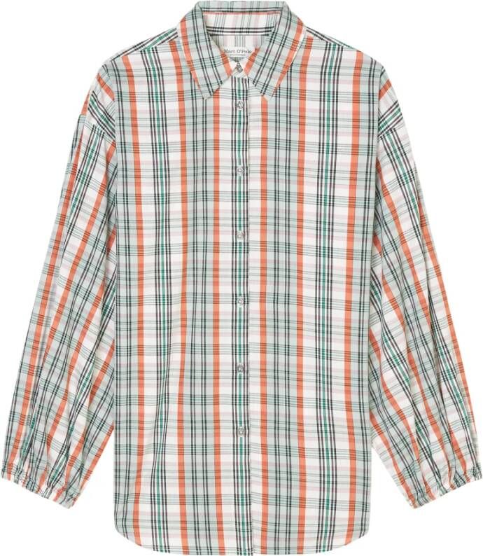 Marc O'Polo Check blouse with voluminous sleeves Wit Dames