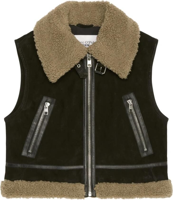 Marc O'Polo DENIM Leren gilet met ritszakken opzij - Foto 6