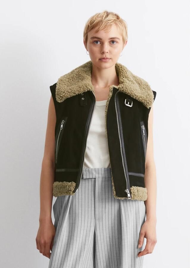 Marc O'Polo DENIM Leren gilet met ritszakken opzij - Foto 3