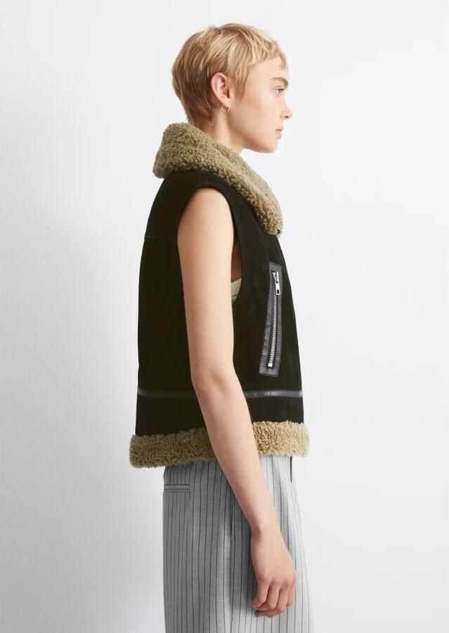 Marc O'Polo DENIM Leren gilet met ritszakken opzij - Foto 5