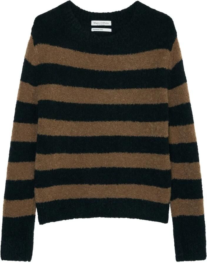 Marc O'Polo Regular fit gestreepte bouclé pullover van een mix van scheerwol en alpacawol - Foto 6