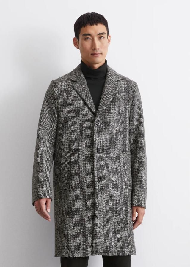 Marc O'Polo Regular fit lange wollen jas van hoogwaardige scheerwolmix met visgraatmotief - Foto 6