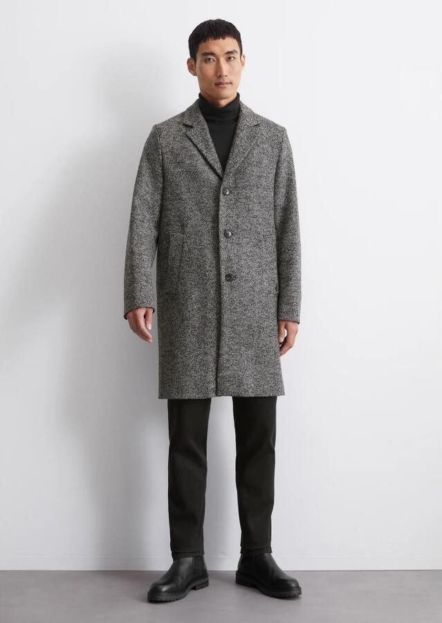Marc O'Polo Regular fit lange wollen jas van hoogwaardige scheerwolmix met visgraatmotief - Foto 4