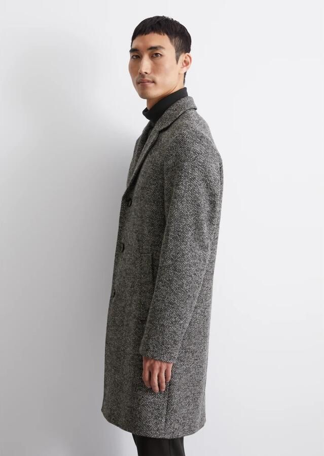 Marc O'Polo Regular fit lange wollen jas van hoogwaardige scheerwolmix met visgraatmotief - Foto 5