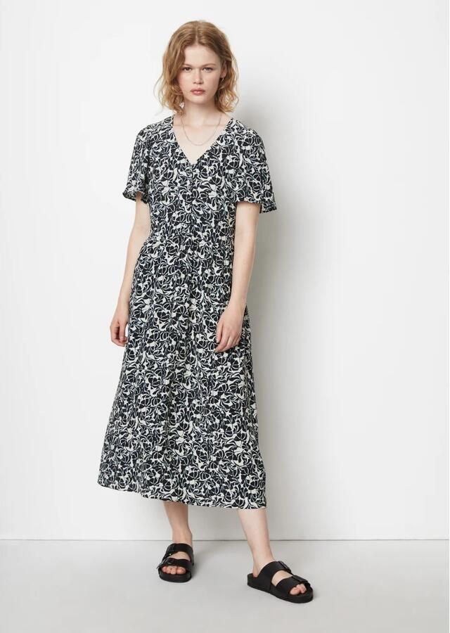 Marc O'Polo DENIM Midi-jurk met elastische taille van vloeiende viscose-crêpe