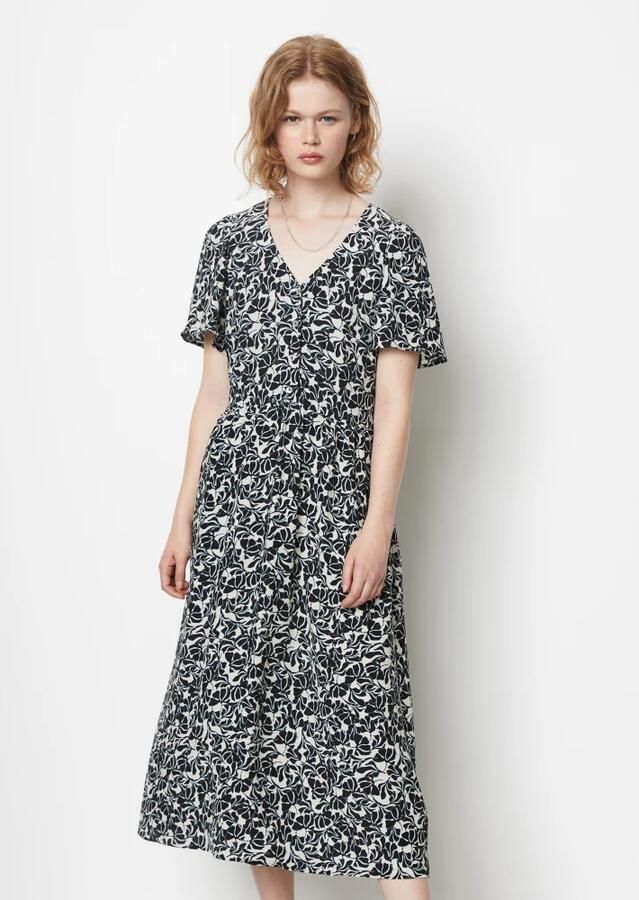 Marc O'Polo DENIM Midi-jurk met elastische taille van vloeiende viscose-crêpe - Foto 4