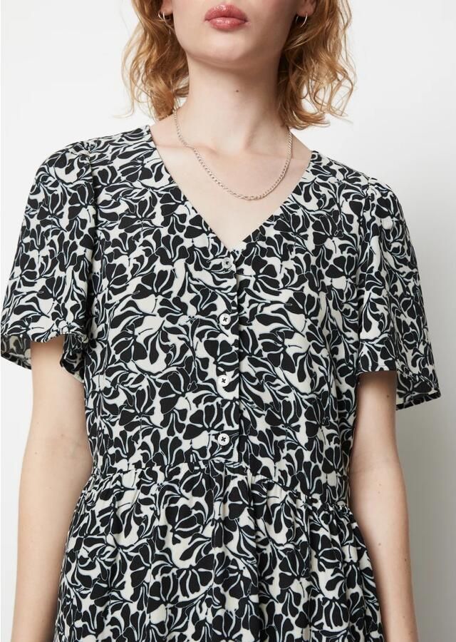 Marc O'Polo DENIM Midi-jurk met elastische taille van vloeiende viscose-crêpe - Foto 2