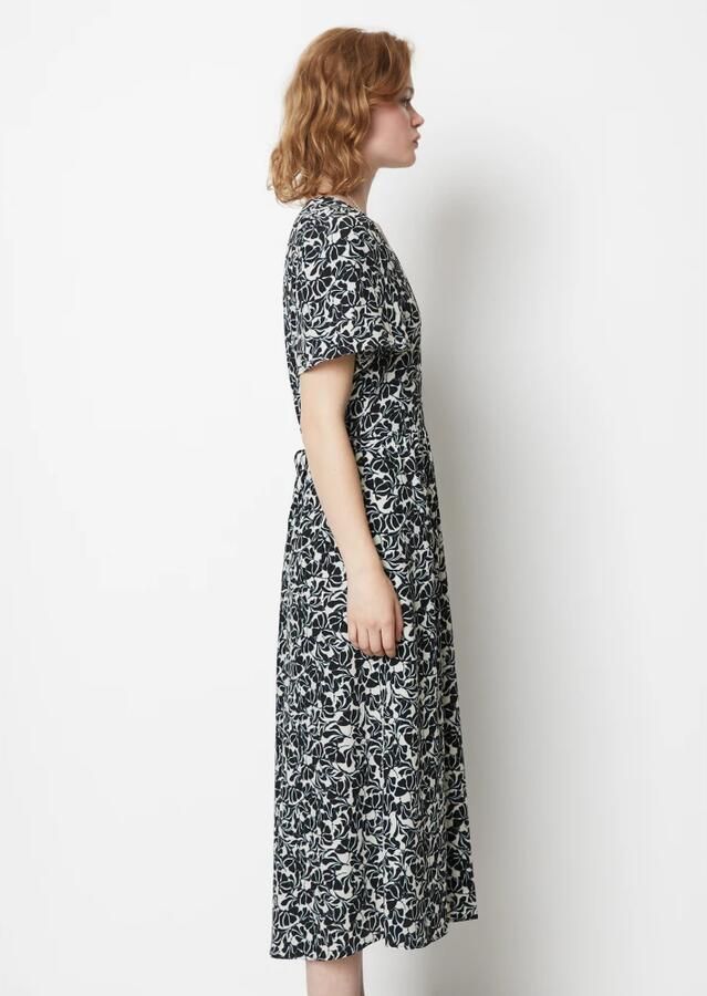 Marc O'Polo DENIM Midi-jurk met elastische taille van vloeiende viscose-crêpe - Foto 5