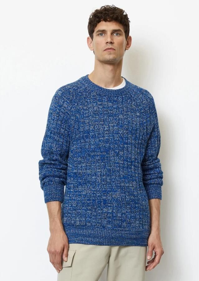 Marc O'Polo gemêleerde ribgebreide trui van biologisch katoen cool cobalt - Foto 6