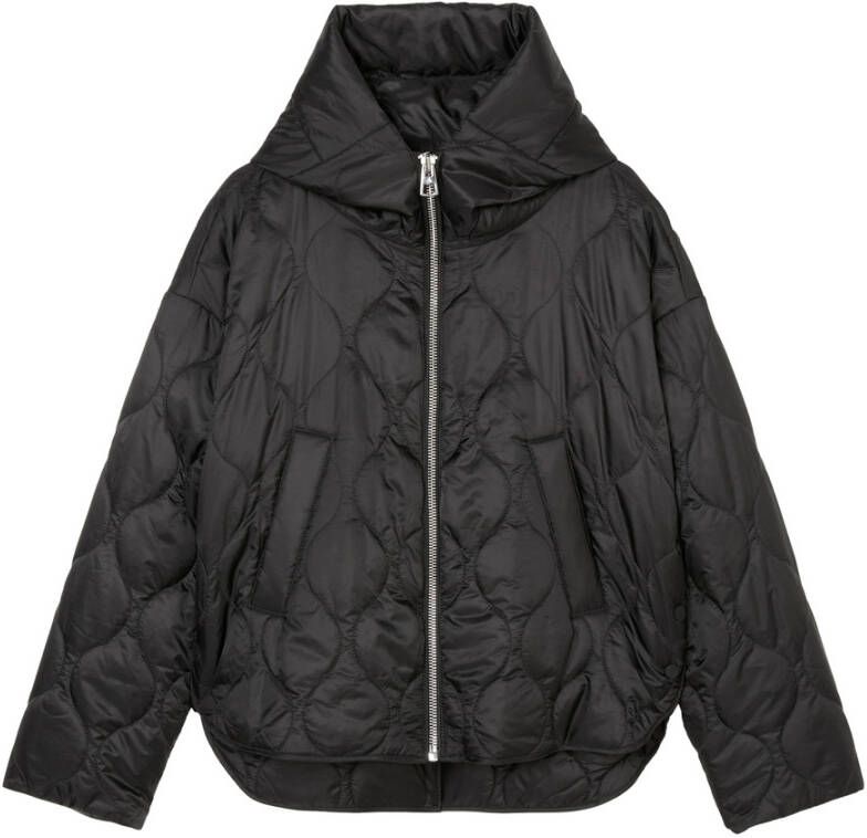 Marc O'Polo Relaxed hooded quilted jacket in a cape style Zwart Dames