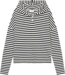 Marc O'Polo Striped long sleeve top with a hood in a cropped design Blauw Dames