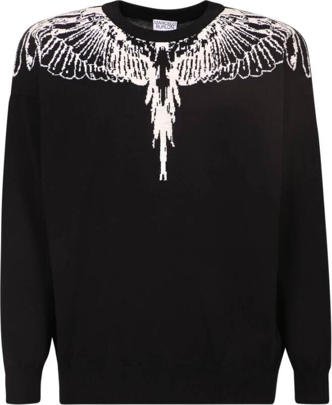 Marcelo Burlon Gebreide kleding met ronde hals en Icon Wings print Zwart Heren