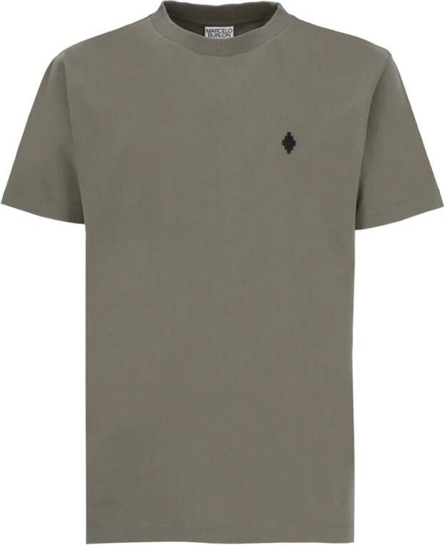 Marcelo Burlon Groene Katoenen T-shirt met Kruisborduursel voor Heren Groen Heren